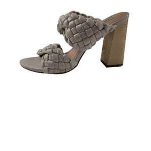 Steve Madden Braided Block Heel Sandals Size 8.5 Beige Woven Slide Heels